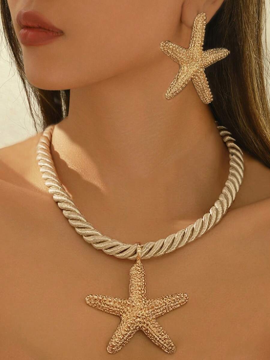 ジュエリー レディース セット 夏休みビーチスタイル スターフィッシュペンダントネックレス、パーソナライズピアス、レディースジュエ拍卖