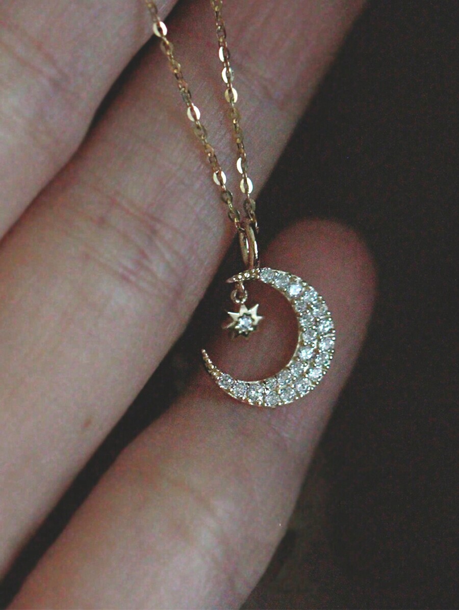 ジュエリー レディース ネックレス ペンダント 1個 スターリングシルバー S925 エレガントでかわいいゴールドの星と三日月のジ拍卖