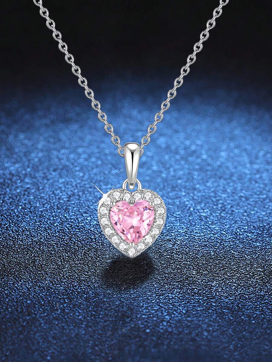 ジュエリー レディース ネックレス ペンダント 1個 ファッション万能 925シルバーピンクジルコニアハートネックレス、女性の日常拍卖