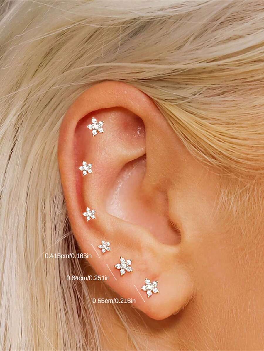 ジュエリー レディース イヤーアクセサリー セット 925スターリングシルバー3輪の花 ピアス 6個セット、ロマンティックなドロッ拍卖