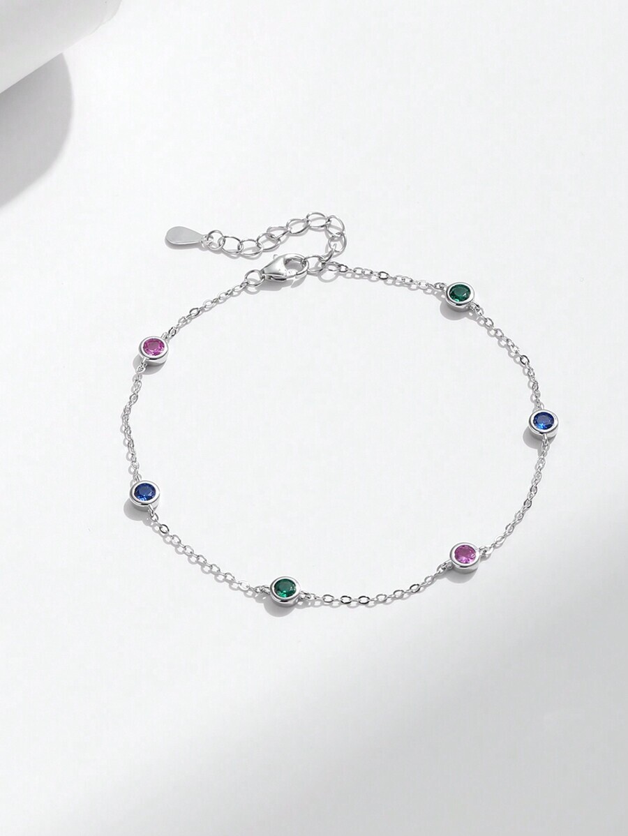 ジュエリー レディース ブレスレット チェーン 1pc シルバー 925 5 色合成ジルコニア ビーズ ブレスレット拍卖