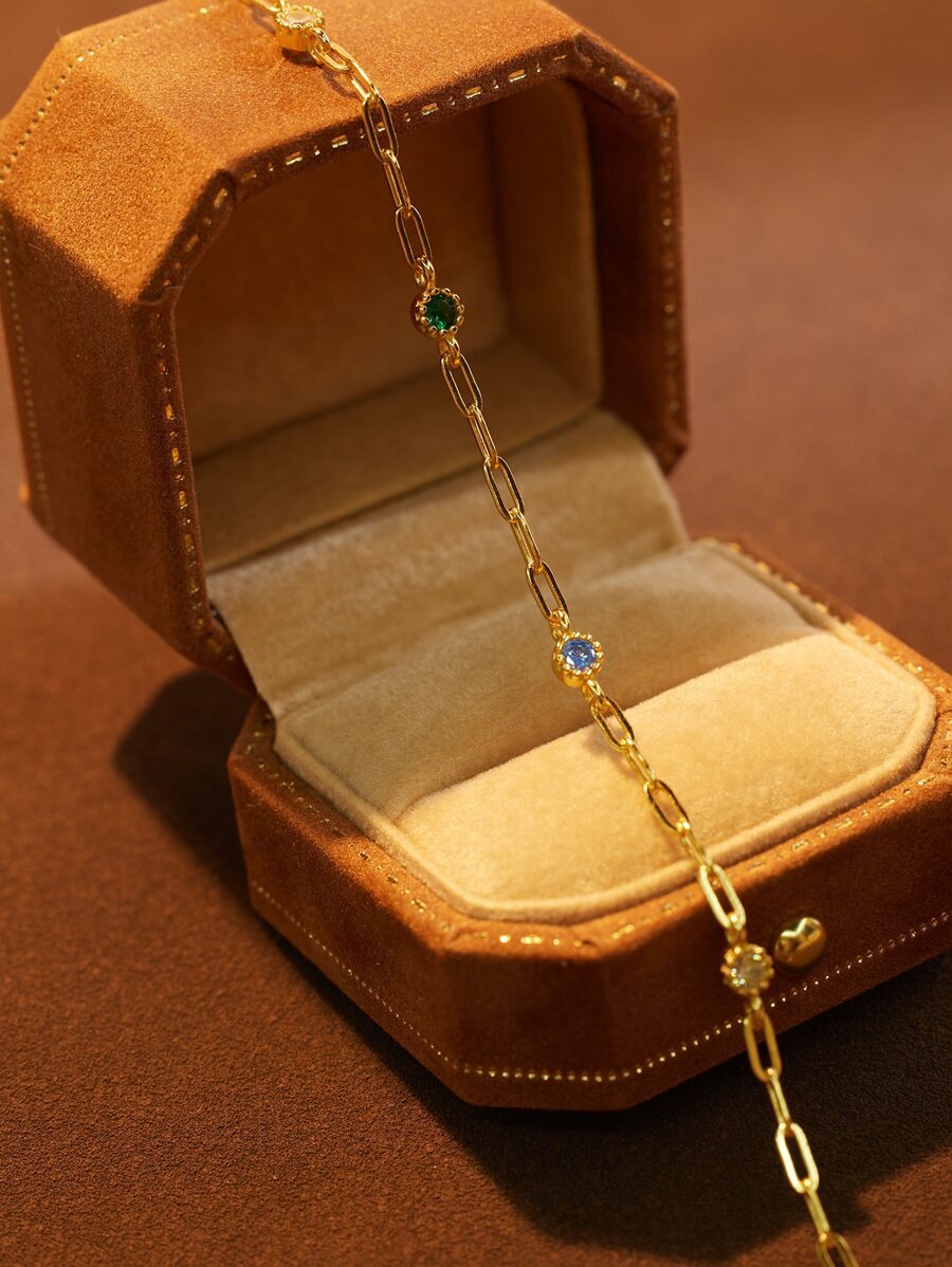 ジュエリー レディース ブレスレット チェーン ホリデーを象徴する5つのカラーのキュービックジルコニアをあしらった、925シルバー拍卖