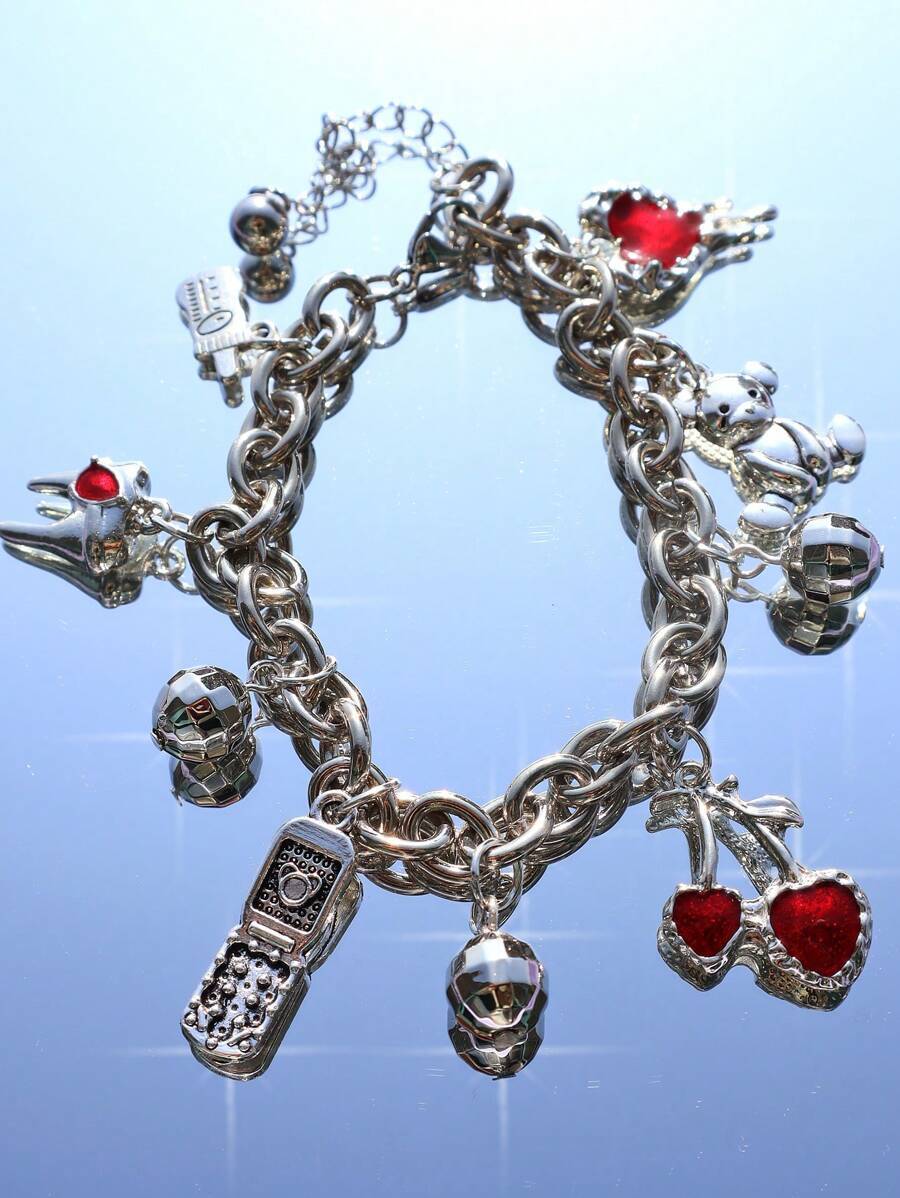 ジュエリー レディース ブレスレット チェーン ルネサンス ヴィンテージテディベアチャームブレスレット、Y2Kチェリーチャームブレ拍卖