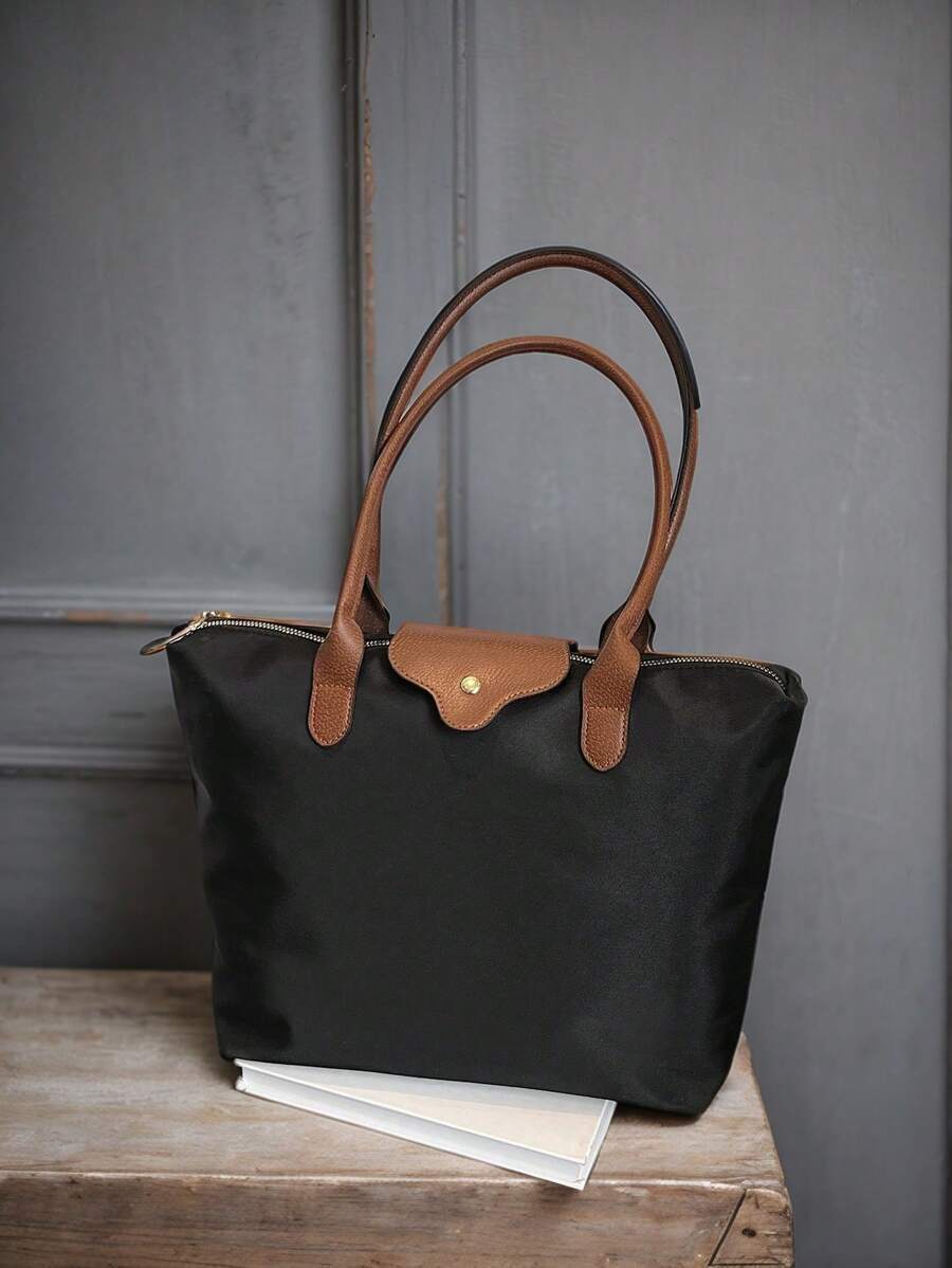 バッグ レディース トートバッグ シンプルで多用途なカジュアルな無地の大型ジップ付き大容量のショルダートートバッグ、女性用、ショル拍卖