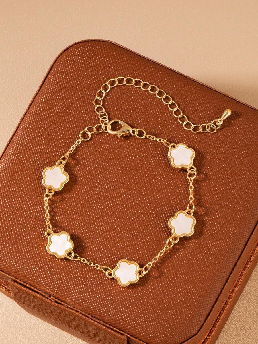 ジュエリー レディース ブレスレット チェーン 1個 ファッションミニマリスト 5弁の花ブレスレット、エレガントなクラシックデザイ拍卖