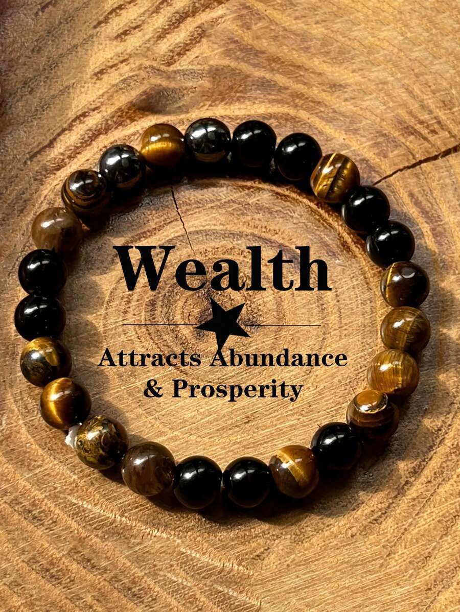 ジュエリー メンズ ブレスレット 8mm 富と繁栄のブレスレット ヘマタイト&タイガーアイストーン、女性と男性への完璧な贈り物-護拍卖