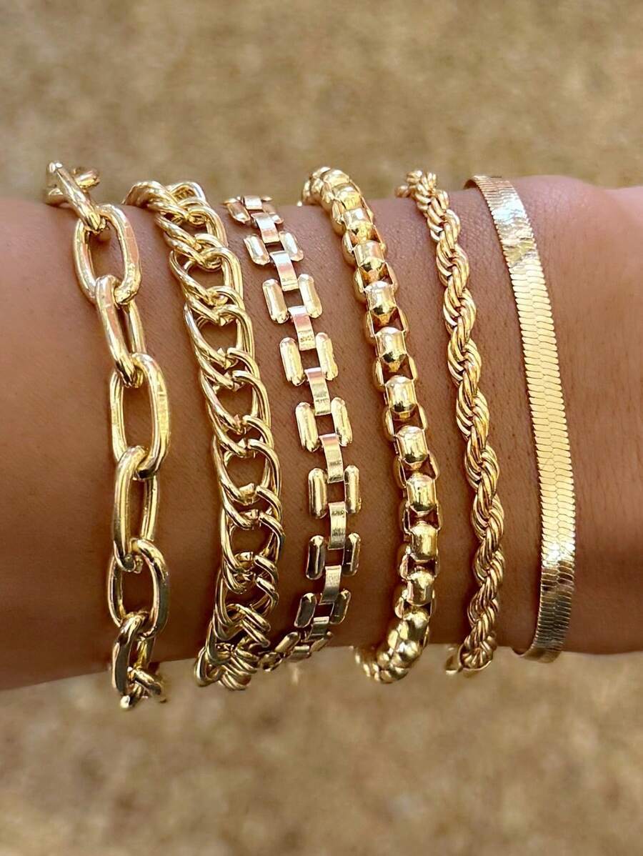 ジュエリー レディース ブレスレット セット 6個セット シンプルパンクの太いチェーンブレスレット メタリックリンクチェーンコンビ拍卖