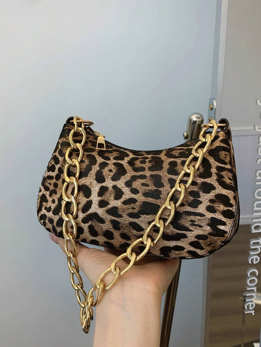 バッグ レディース ショルダーバッグ レオパード柄 チェーンショルダーバゲットバッグ、クレセントムーンバッグ(レディース用)、柄バ拍卖