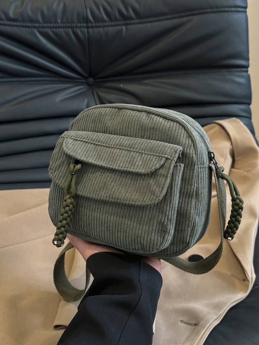バッグ レディース ショルダーバッグ 1個 無地マルチポケット ミニコーデュロイハンドバッグ、ジッパー開閉、ファッション シンプル拍卖