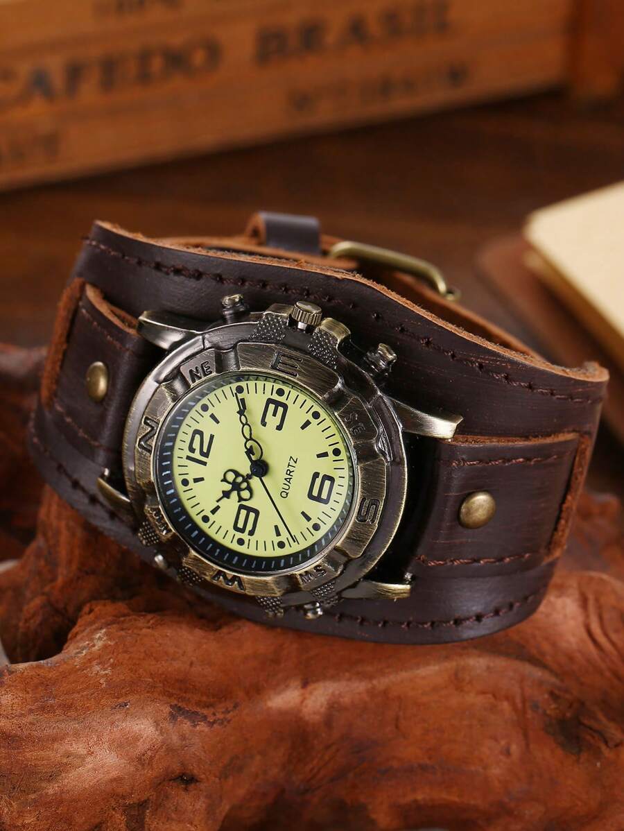 腕時計 メンズ クォーツ パンクレトロ風 レザーウォッチ 腕時計 ヒップホップ風ブレスレット ギフトに最適拍卖