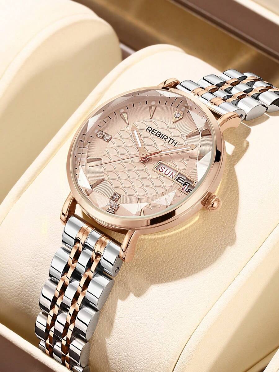 腕時計 レディース クォーツ 1個 女性用ステンレススチールバンド サンデーカレンダーダイヤル クォーツ式 エレガントでファッショ拍卖