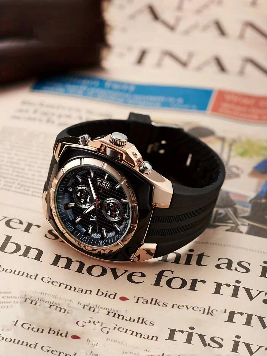 腕時計 メンズ クォーツ シリコン素材 3つ目の目盛り 週替わりカレンダー マルチファンクション 大型ダイアル クォーツ時計拍卖