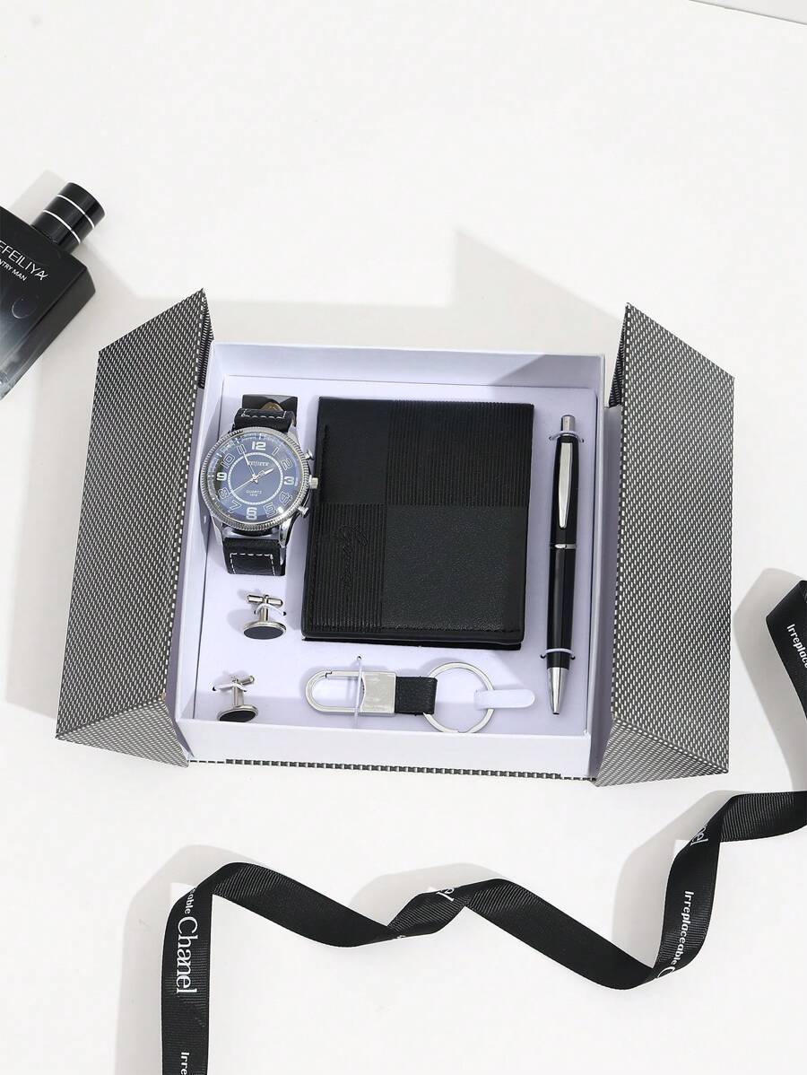 腕時計 メンズ セット ビジネスギフトボックスセット、従業員または顧客の感謝に最適、父の日、シンプルでスタイリッシュなレザーウォレ拍卖