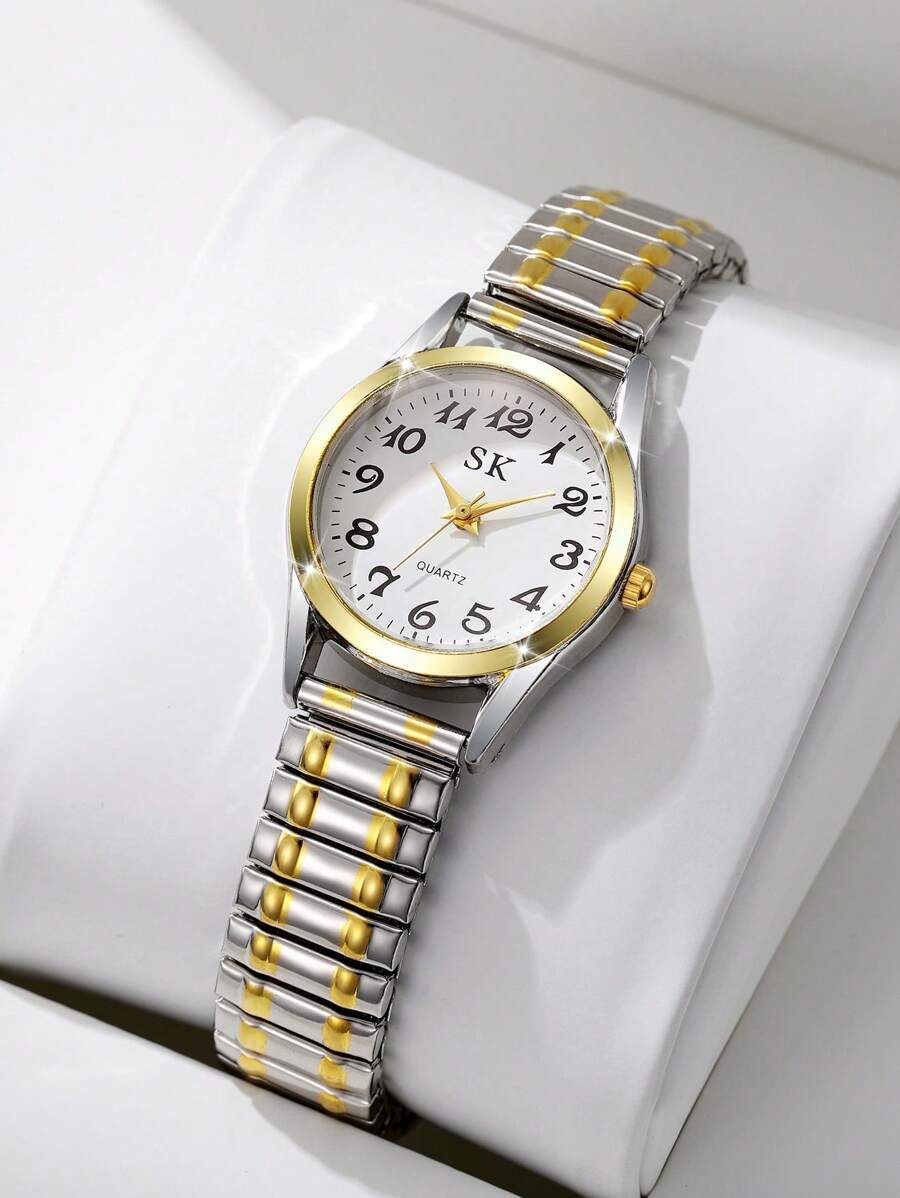 腕時計 レディース クォーツ 1個 女性用シンプルカジュアル数字ダイヤル エラスティックバンド クォーツ 腕時計、エレガントファッ拍卖