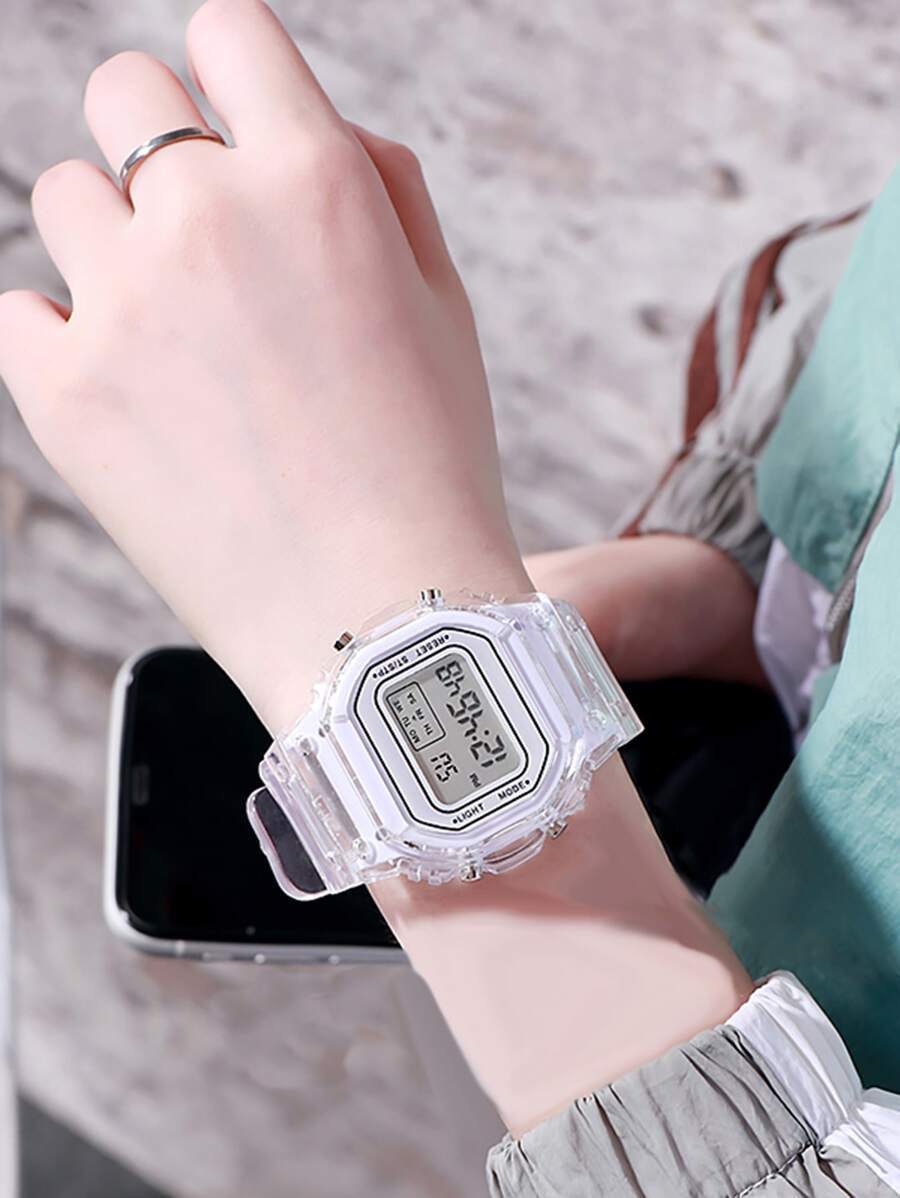 腕時計 レディース デジタル 1個 スポーツシリーズ 透明正方形 風 電子腕時計拍卖