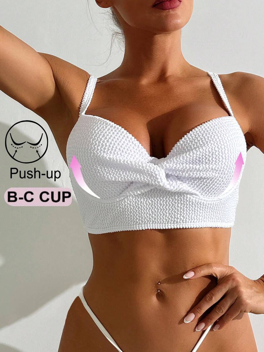 レディース 水着 トップス レディース 無地 テクスチャー ファブリック サポート ストラップビキニトップ、春休みと夏のビーチバケ拍卖