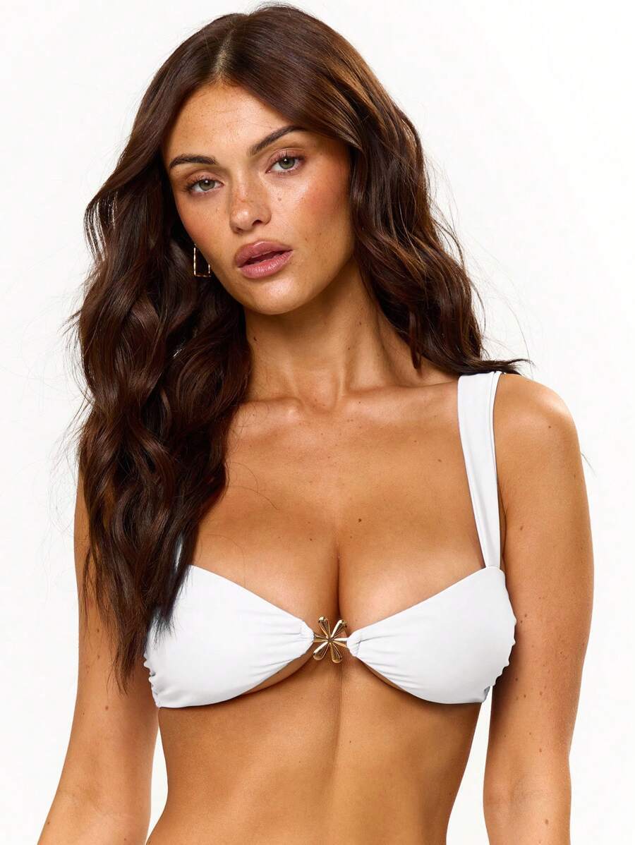 レディース 水着 トップス 女性用ビキニトップ ビーチスイムウェア ゴールドの花柄 太めのストラップ 夏休み ブライダル拍卖