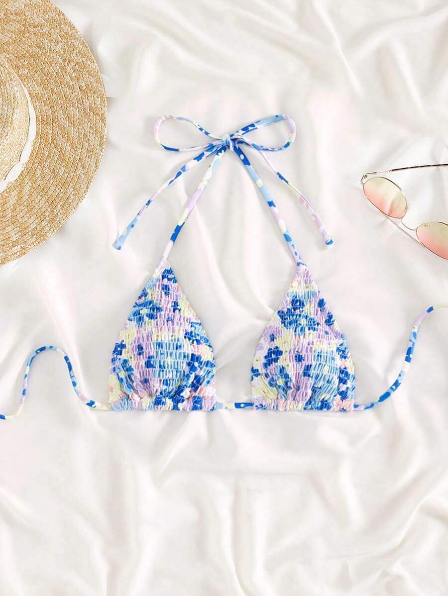 レディース 水着 トップス 花柄ホルターネック水着ビキニトップ、水泳、バケーション、夏のビーチ用拍卖