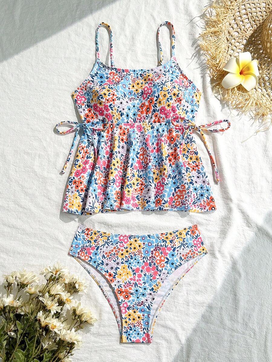 レディース 水着 ビキニセット ディジーフローラル柄 ビキニセット バックレスホルタートップ 女性用 高弾性 バケーション、プール拍卖