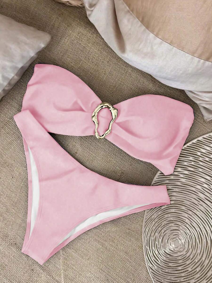 レディース 水着 ビキニセット 公式セクシーなソリッドカラーバンドビキニ水着拍卖