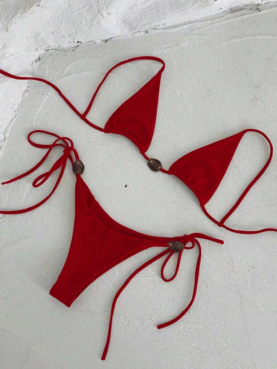 レディース 水着 ビキニセット オフィシャル ソリッドカラーセクシーな女性夏ビーチビキニセット拍卖