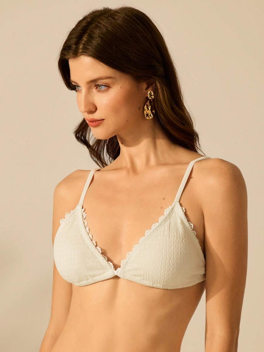 レディース 水着 トップス レース 星魚 装飾 ホワイト レディース トライアングルビキニトップ、バケーション&ビーチカジュアル拍卖