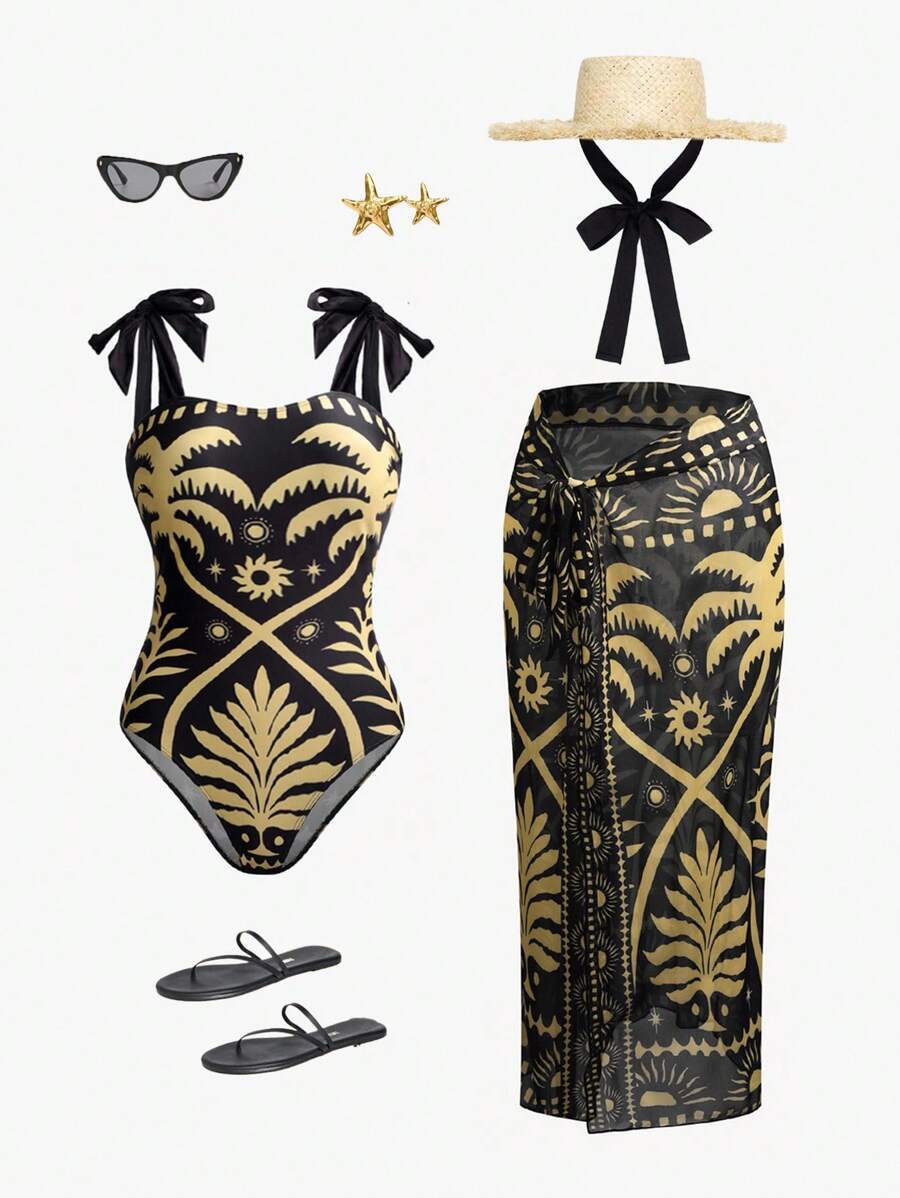 レディース 水着 ビキニセット 2枚組 レディース夏のホリデー ポジショニングプリント・スパゲッティストラップ・バンドゥビキニ・メ拍卖