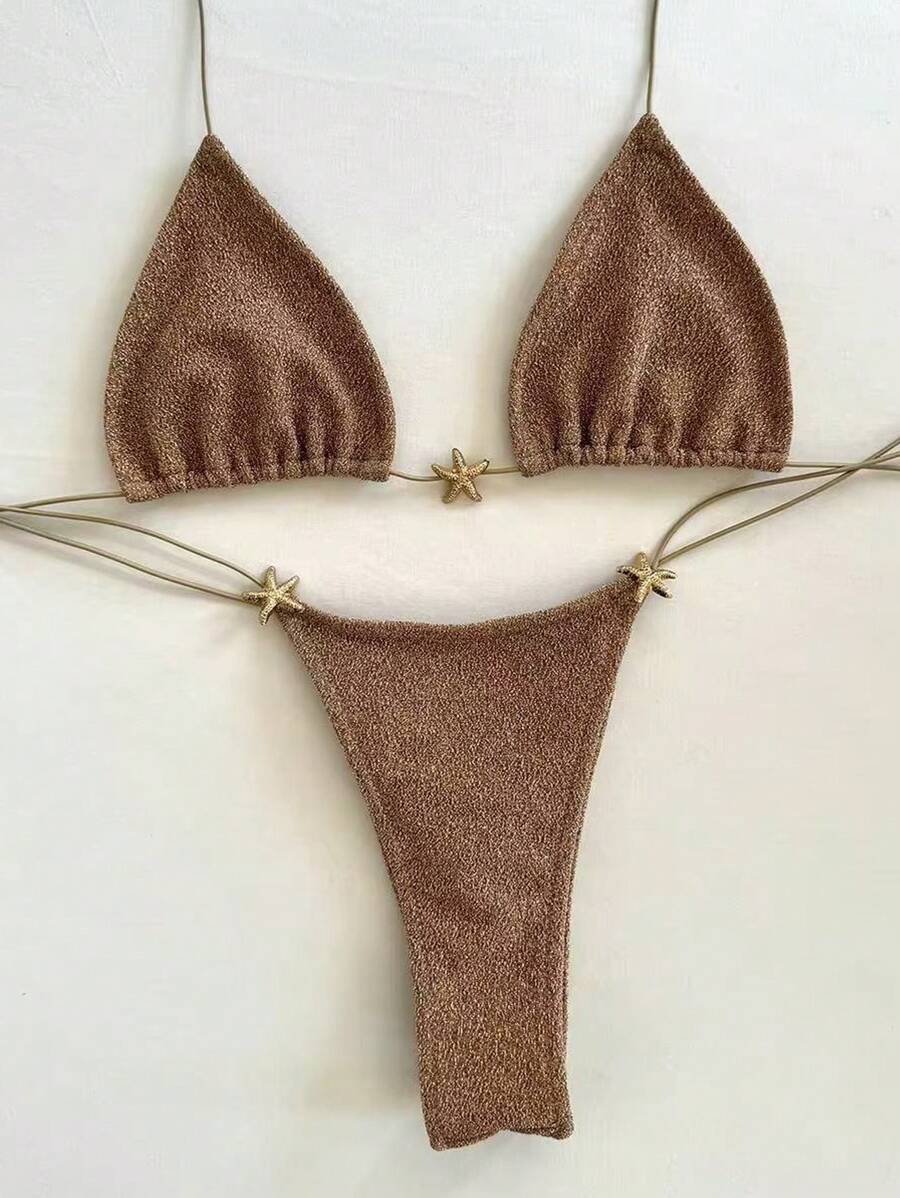 レディース 水着 ビキニセット レディース 無地 ホルターネック タイ付きセクシー ビキニ水着 セット、夏のビーチ拍卖