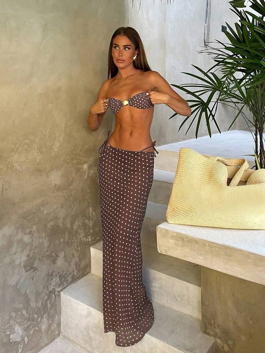 レディース 水着 ビキニセット 公式ドット柄 3点セットビキニ水着レディース、ランダムフラワーパターン拍卖