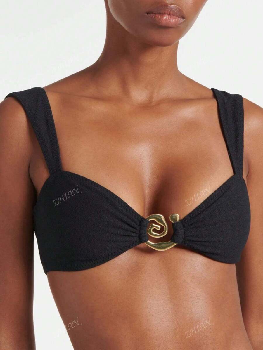 レディース 水着 トップス 1個 無地セクシーなリング ワイドストラップ ビーチバケーション用ビキニトップ 夏用拍卖