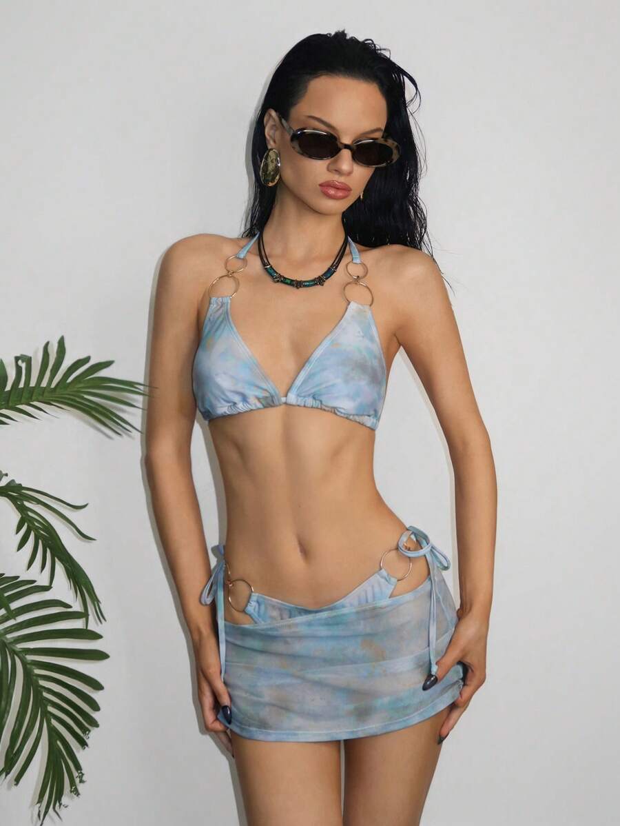 レディース 水着 ビキニセット 女性用ネクタイネック プリントビキニセット拍卖