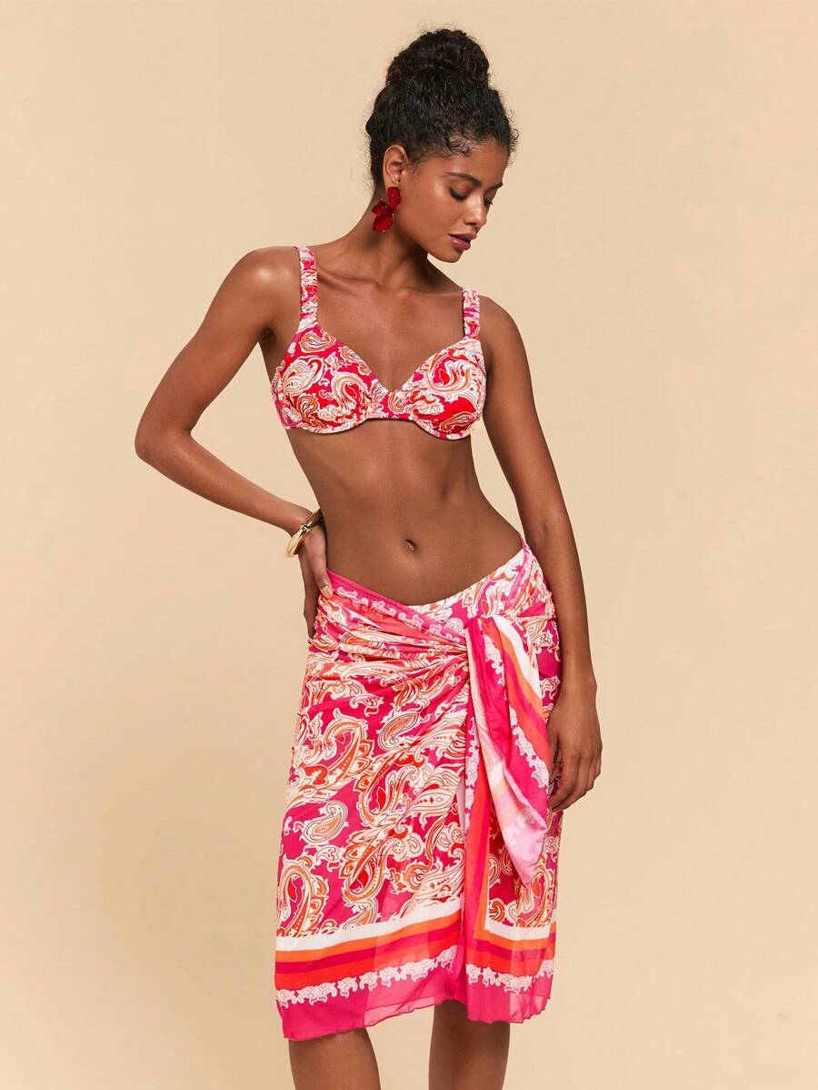 レディース 水着 ビキニセット レディース水着セット、ストラップ付き水着とビーチウェアカバーアップスカートが含まれています拍卖