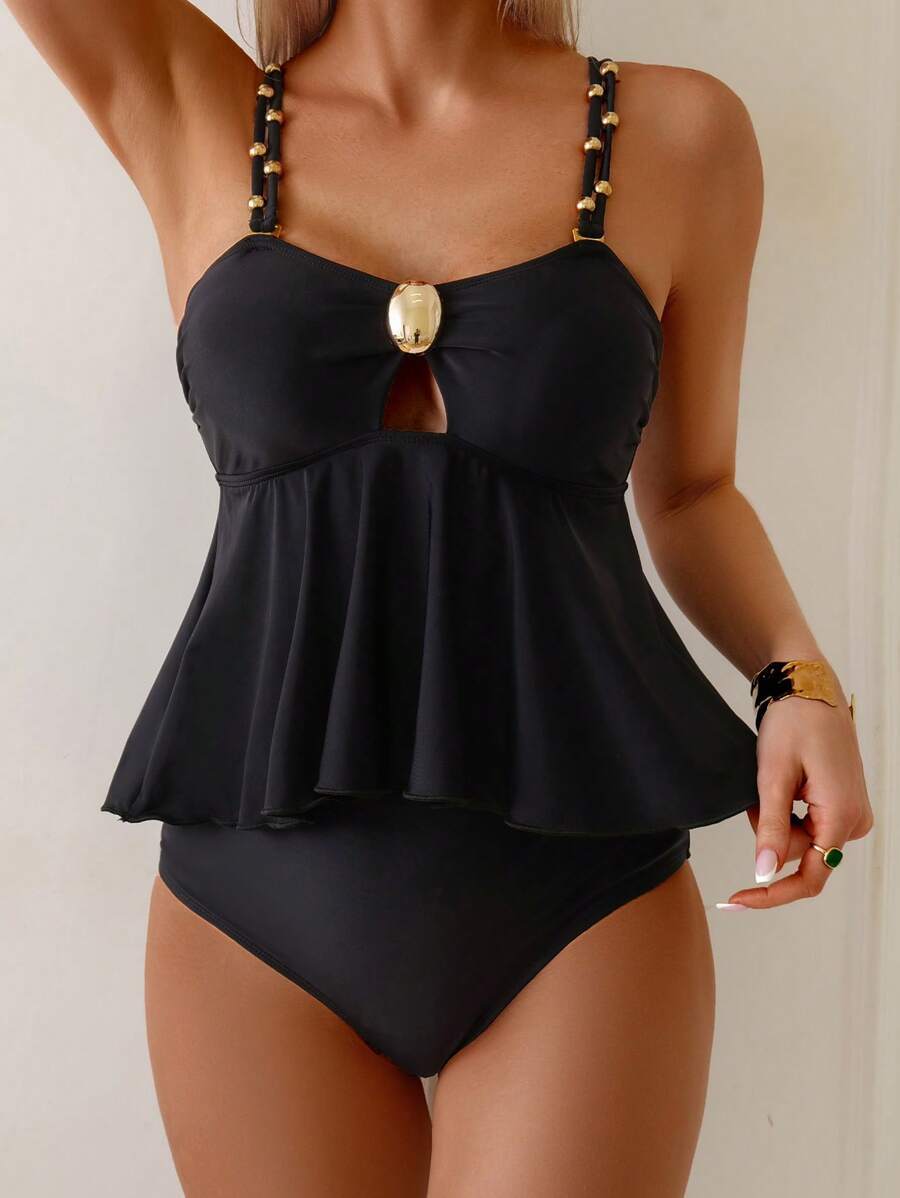 レディース 水着 ビキニセット プラスサイズ レディース サマーメタルデコレーション キャミソール タンキニセット、ビーチバケーシ拍卖