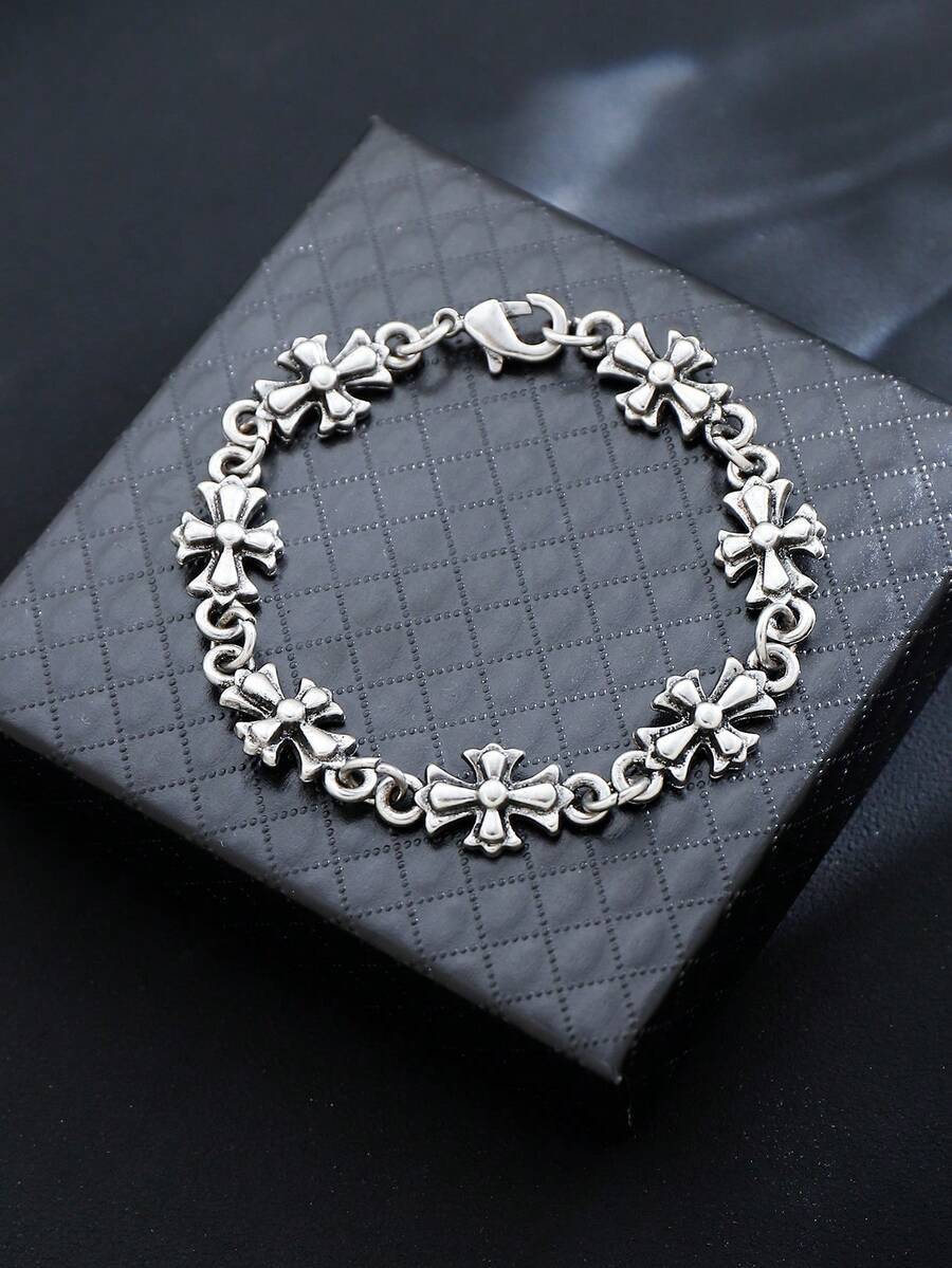 ジュエリー メンズ ブレスレット 1個 メンズ ダーククロス チェーンブレスレット、クールゴシックスタイル レトロメタルストリート拍卖