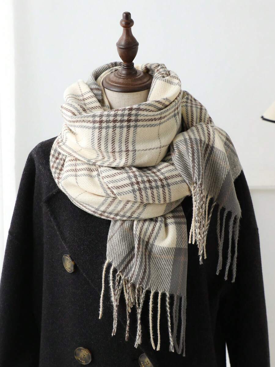 アクセサリー レディース スカーフ 1個 女性用 冬新作 ヘッドスカーフ カシミア調 チェック柄 レディースストール、シンプルファ拍卖