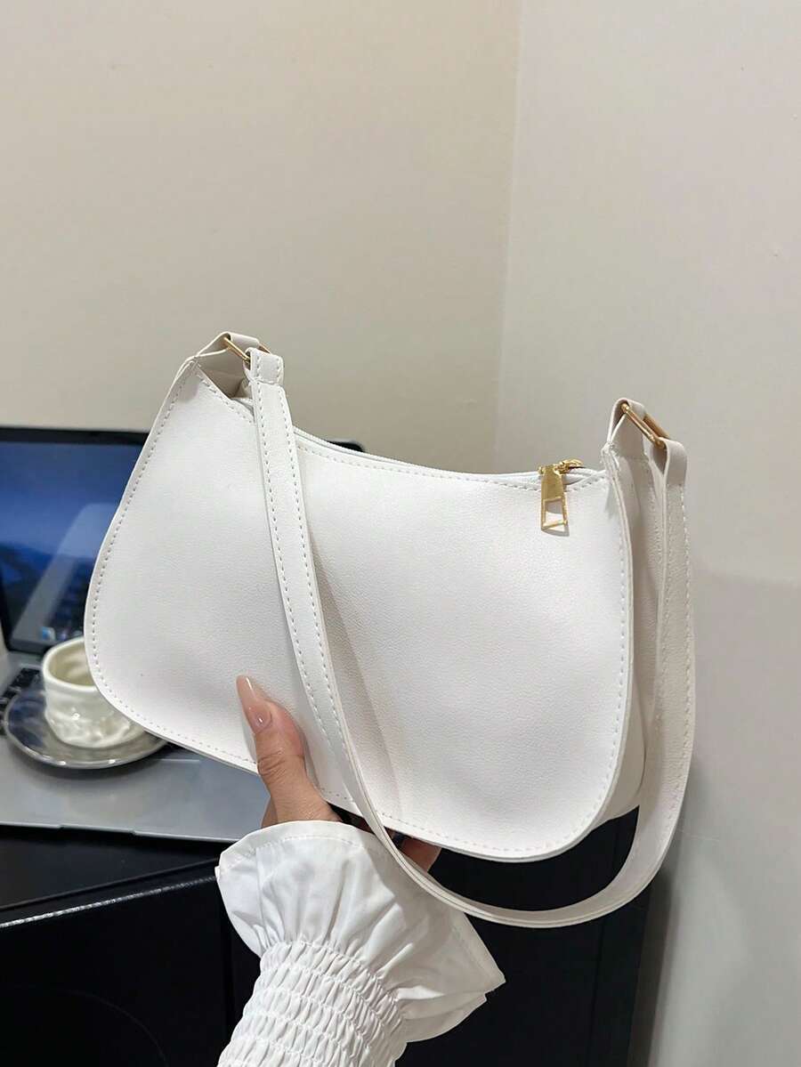 バッグ レディース ショルダーバッグ シンプルなミニマリストジッパー式ショルダーバッグ、スタイリッシュでシンプルなクレセントバッグ拍卖