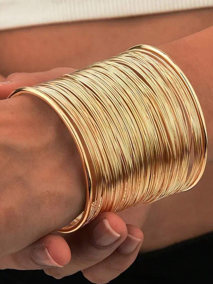 ジュエリー レディース ブレスレット バングル レトロ風 多層メッキ ワイドバングルブレスレット、誇張されたカフス型リストオーナメ拍卖