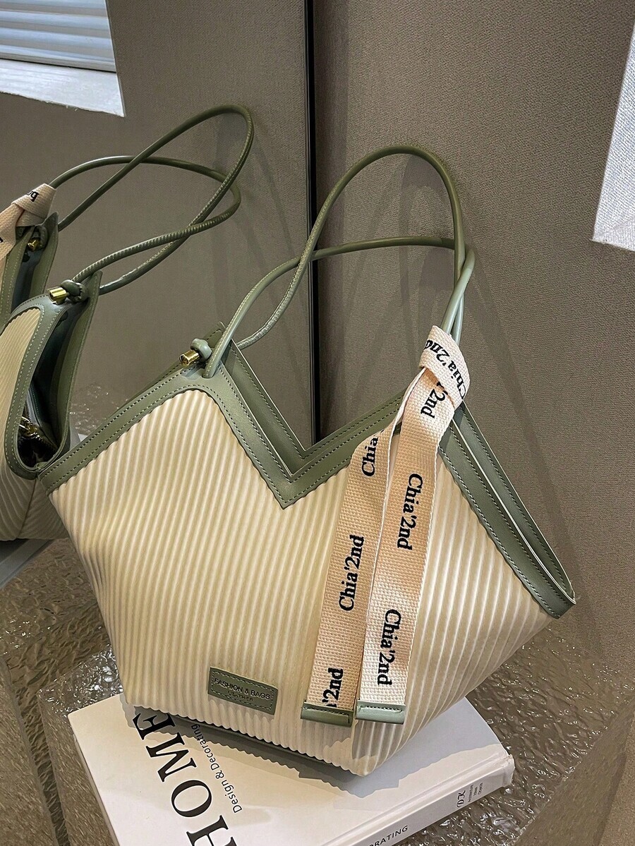 バッグ レディース トートバッグ 対比色デザイン 凹凸デザイン 大容量 両手持ちショルダートートバッグ、旅行、買い物、通勤に最適、拍卖