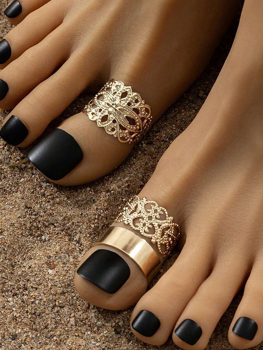 ジュエリー レディース フットアクセサリー 5個セット ジオメトリック ホロウ トゥリング、調整可能なビーチフットジュエリー、デイ拍卖