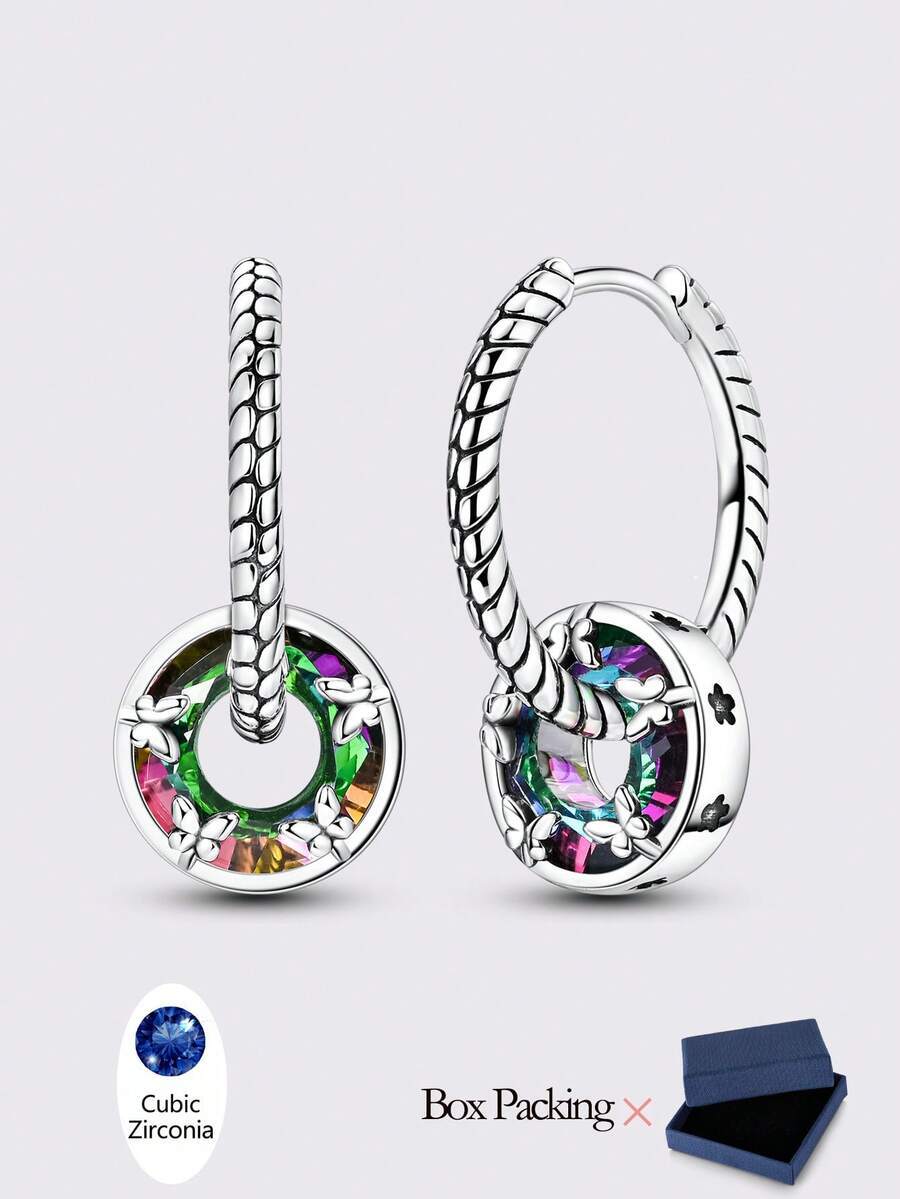 ジュエリー レディース イヤーアクセサリー 925スターリングシルバー カラフル クリスタル スターフープピアス スタッドイヤーガ拍卖