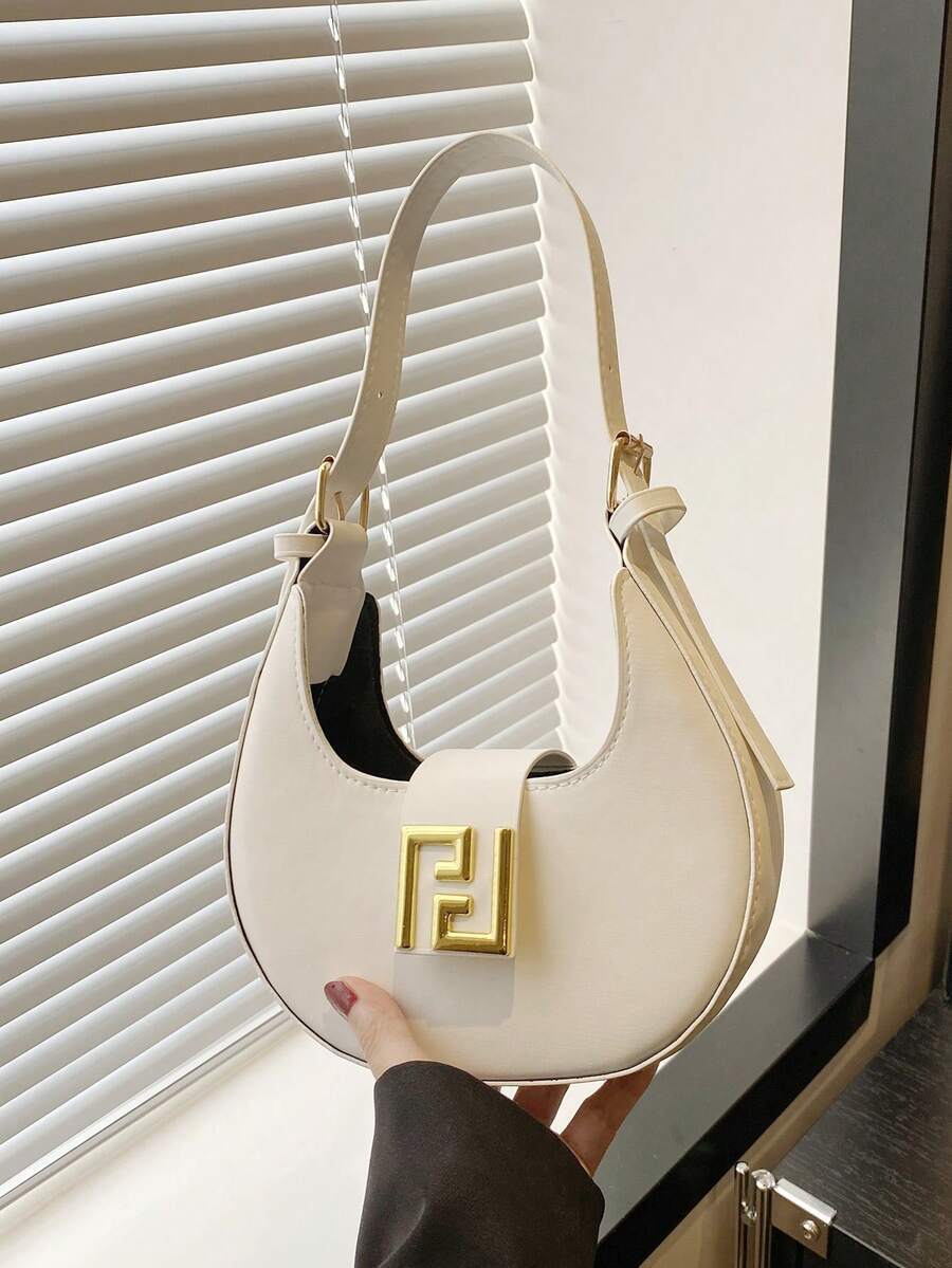 バッグ レディース ショルダーバッグ 1個 ソリッドカラー ヴィンテージシンプルPU レディースバッグ、ファッション アームホール拍卖