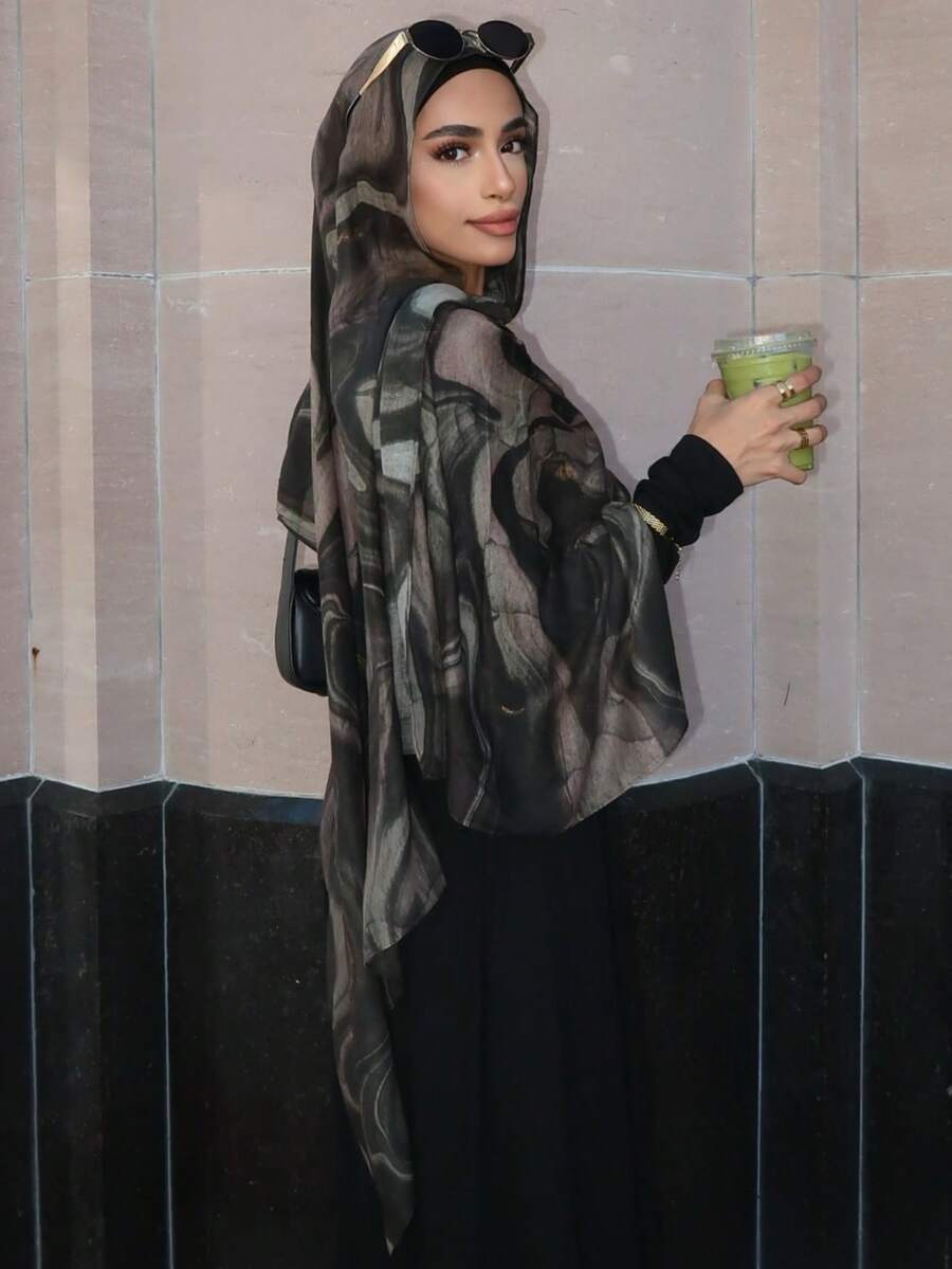 アクセサリー レディース スカーフ 1枚 女性用スカーフ ボヘミアン 水彩 大理石 水紋 タイダイ柄 ヒジャブスカーフ、デイリーウ拍卖