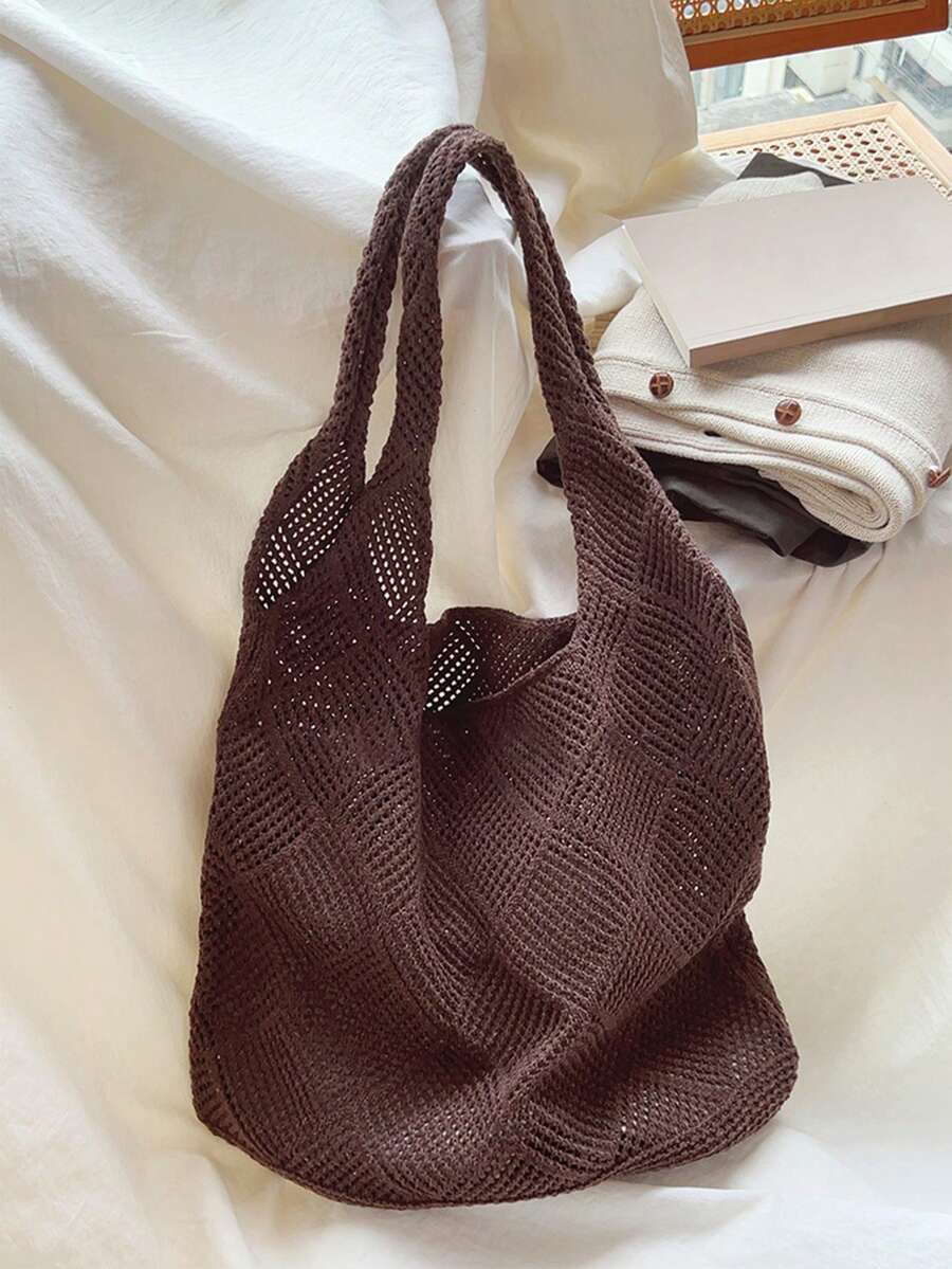 バッグ レディース トートバッグ 編み込み ショルダーバッグ シンプル かぎ針編み ライトウェイト カジュアル 中空パターン かぎ拍卖