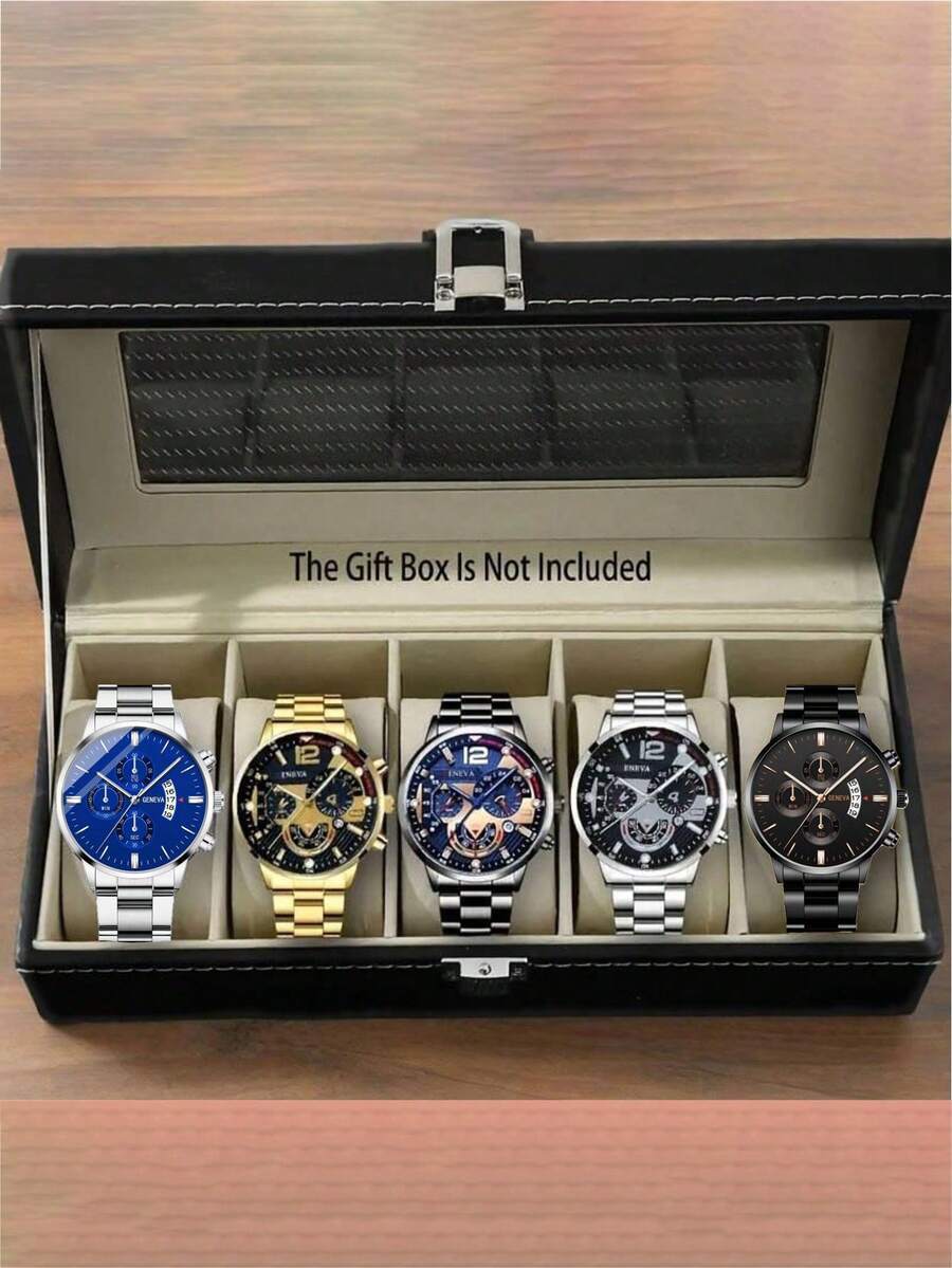 腕時計 メンズ セット 5点セット メンズクォーツ腕時計、ミニマリストスタイル、丸型合金ケース、ビジネス合金ストラップ、エレガント拍卖