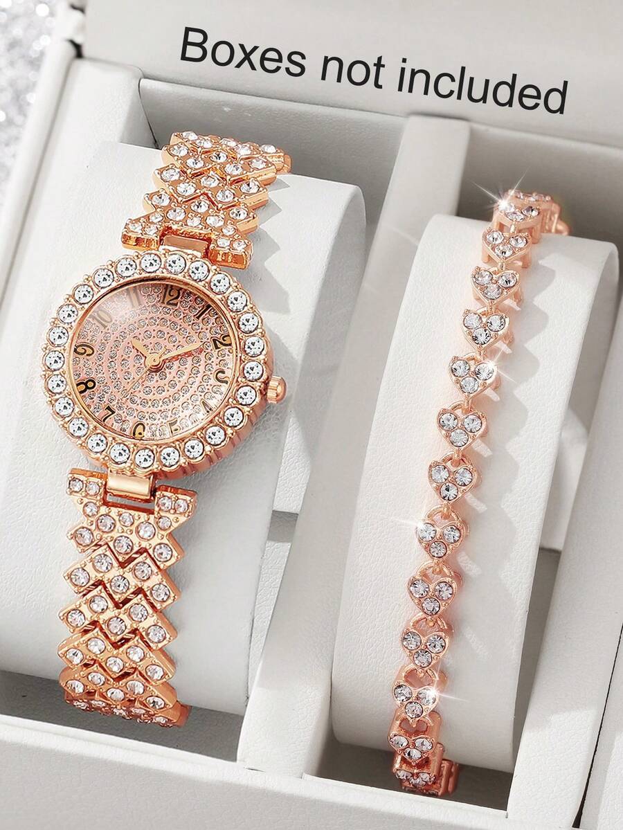 腕時計 レディース セット 2個セット レディースファッションカジュアル ロマンダイヤル フルダイヤモンド 英国風腕時計 ジュエリ拍卖