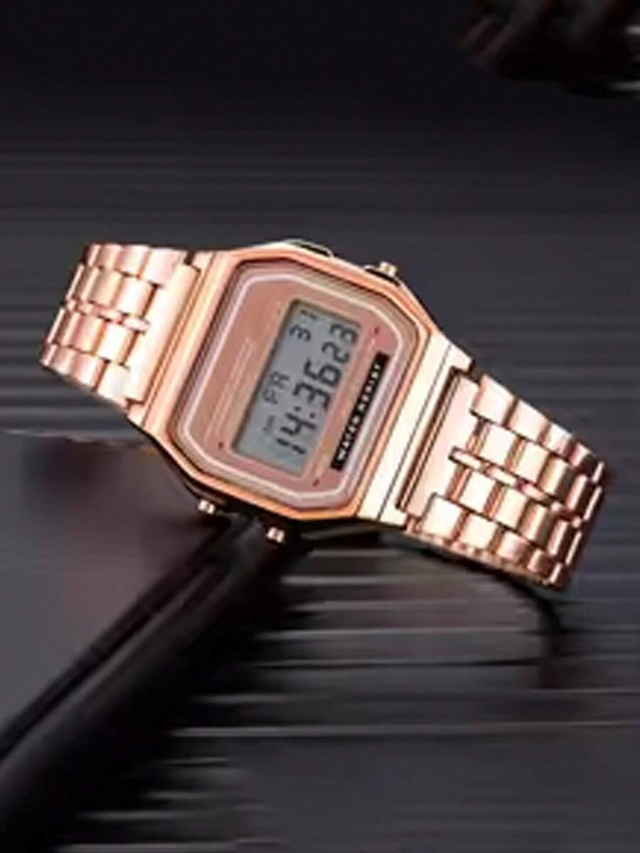 腕時計 メンズ デジタル 1個 シリコンテープ電子腕時計 超薄型 ゴールドとシルバーの冷たい光 多機能ファッション腕時計拍卖
