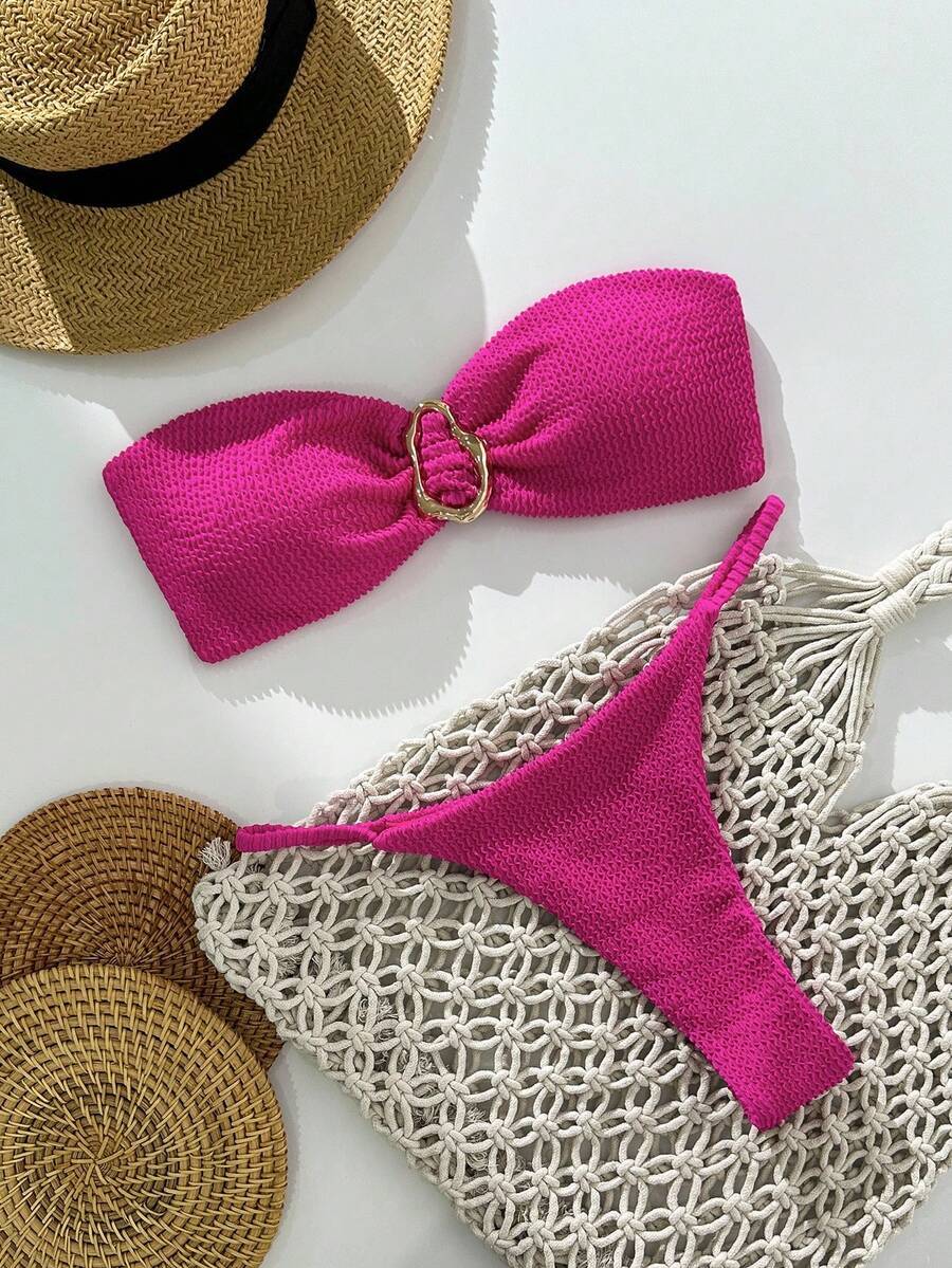 レディース 水着 ビキニセット 春休み レディース ビーチウェア サマーアウトフィット、レディース 無地 ジャガード生地 ストラッ拍卖