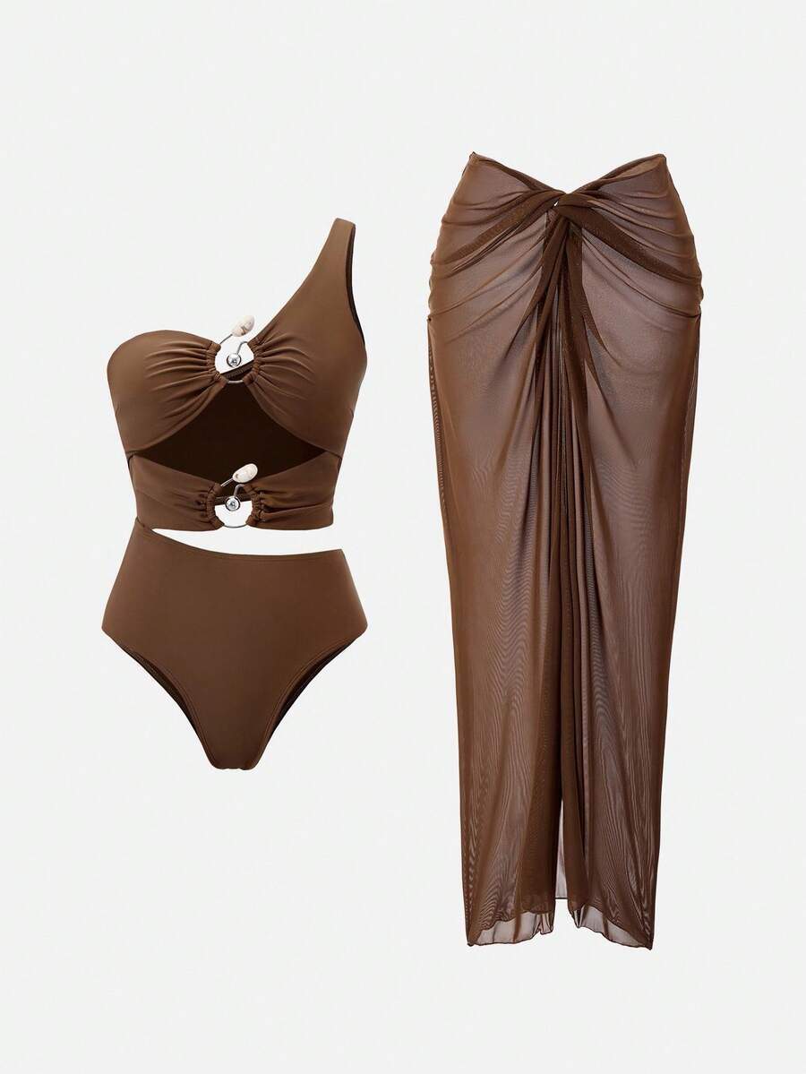 レディース 水着 ワンピース 1個 レディース メタルチェーンリンク ワンピース/二点セット水着 スカート付き拍卖