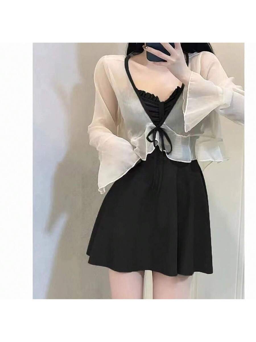 レディース 水着 ビキニセット 【 レディース水着カバーアップセット】可愛い水着、腹部カバー付 スリミング効果 ワンピース × ツ拍卖