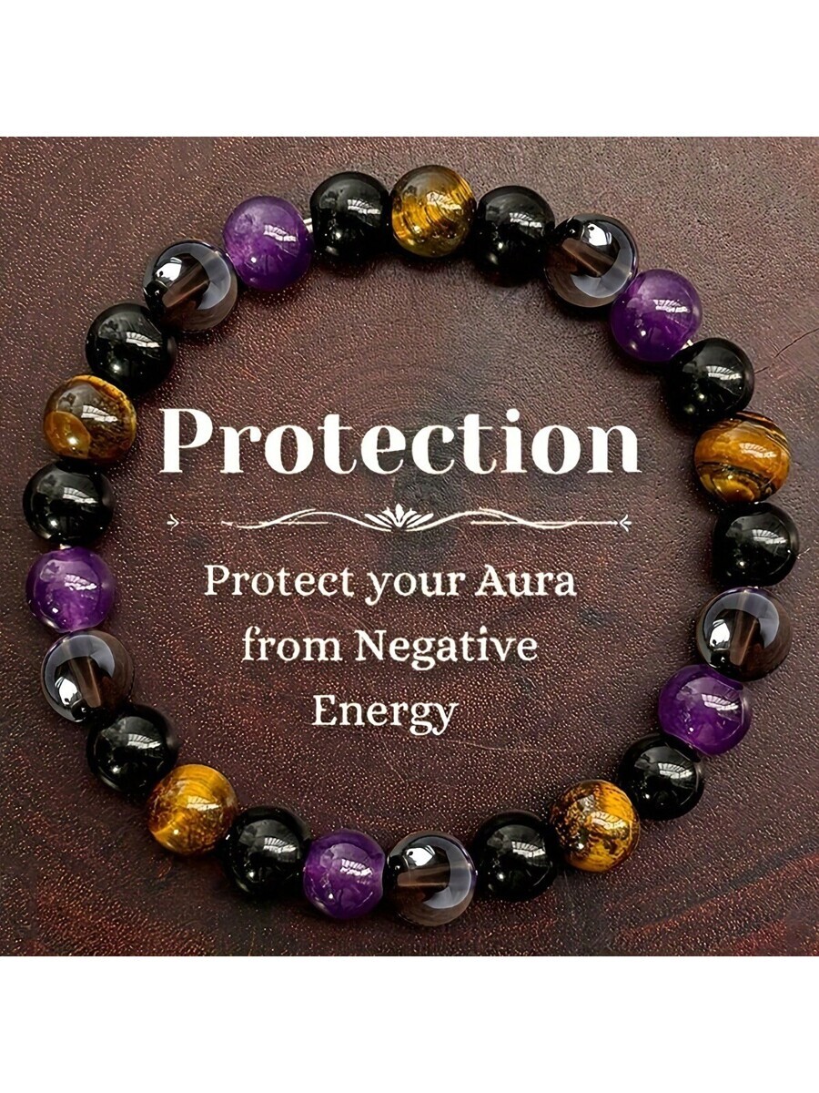 ジュエリー レディース ブレスレット ビーズ 1個 タイガーアイ&アメジスト ビーズ ストレッチブレスレット、エネルギーバランス拍卖